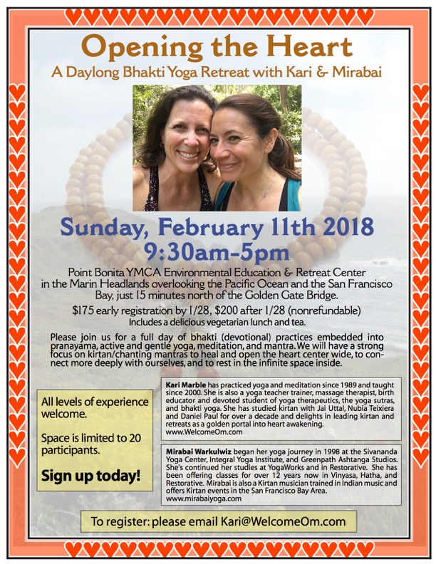 Bhakti Yoga Retreat with Kari & Mirabai, Sun. Feb. 11 2018 @ Point Bonita YMCA ENvironmental Education and Retreat Center | Sausalito | California | United States